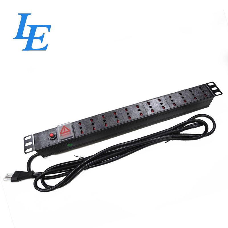 Italy Style Rack Mount Pdu , Rated Current 16A Rack Power Strip 2M Cable Length