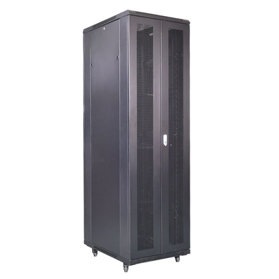 19 Inch 42U 600x800mm Dual Open Vented Data Center Server Racks with Handle Locks RAL9004 Black Server Cabinets Arc Shaped Front Door