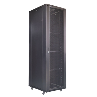 19 Inch 42U 600x800mm Dual Open Vented Data Center Server Racks with Handle Locks RAL9004 Black Server Cabinets Arc Shaped Front Door
