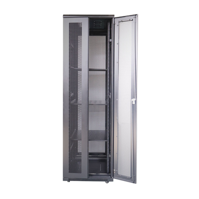 19 Inch 42U 600x800mm Dual Open Vented Data Center Server Racks with Handle Locks RAL9004 Black Server Cabinets Arc Shaped Front Door