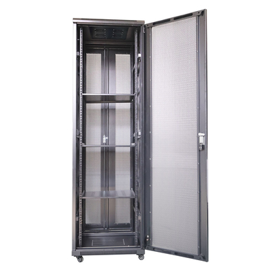 19 Inch 42U 600x800mm Dual Open Vented Data Center Server Racks with Handle Locks RAL9004 Black Server Cabinets Arc Shaped Front Door