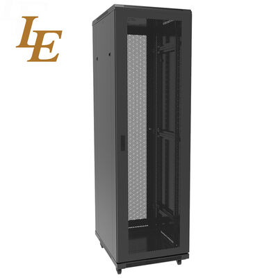 19" 42U 600mm 800mm Width Rack Cabinet Stand Alone RAL9004 Black High Ventilation Server Rack Data Center IT Cabinet Perforated Door Dual Open Door with Handle Lock