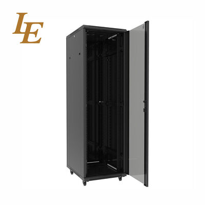 Server Rack Cabinet 42U Tempered Glass Front Door Solid Metal Rear Door with Cable Management Adjustable Feet and Castors