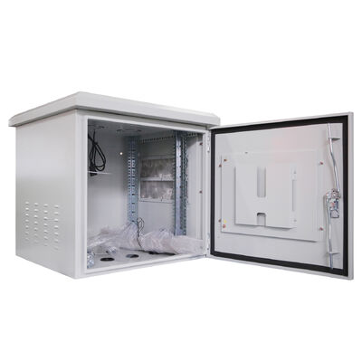 19" IP45/IP55/IP65 Metal Waterproof Outdoor Cabinet 600mm Wide Wall Mounted Dustproof And Water Resistance Cooling Fans Enclosure Racks Ral7035SN Pole Mounted for Choice Cable Entry on Bottom