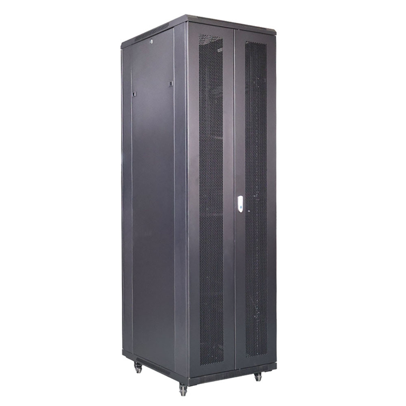 19 Inch 42U 600x800mm Dual Open Vented Data Center Server Racks with Handle Locks RAL9004 Black Server Cabinets Arc Shaped Front Door