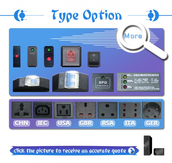 19 Zoll Aluminium Schwarz IEC Typ 6 Wege 8 Steckdosen C13 C14 Stromverteilungseinheit 16Amp/32Amp Mit Kommando-Stecker verfügbar IEC320 Smart Socket PDU 3